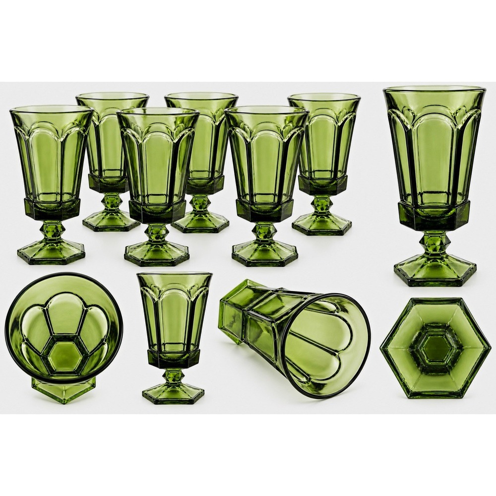 Vtg Fostoria Virginia Green Goblets Set of 6 Vintage Footed Iced Tea Glasses 7"